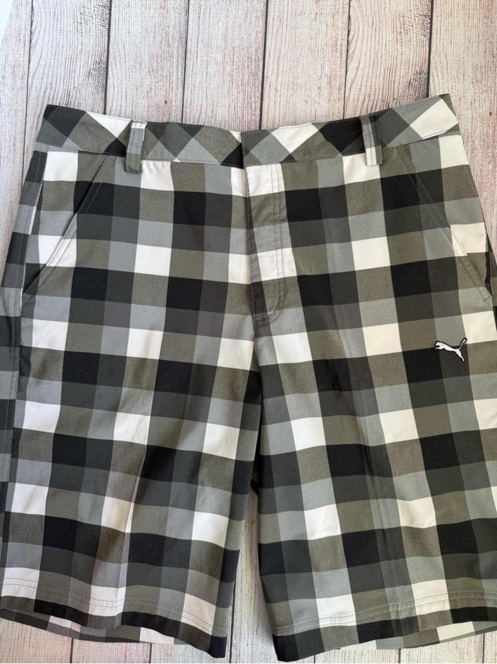 PUMA Black And White Plaid Sport Short 34